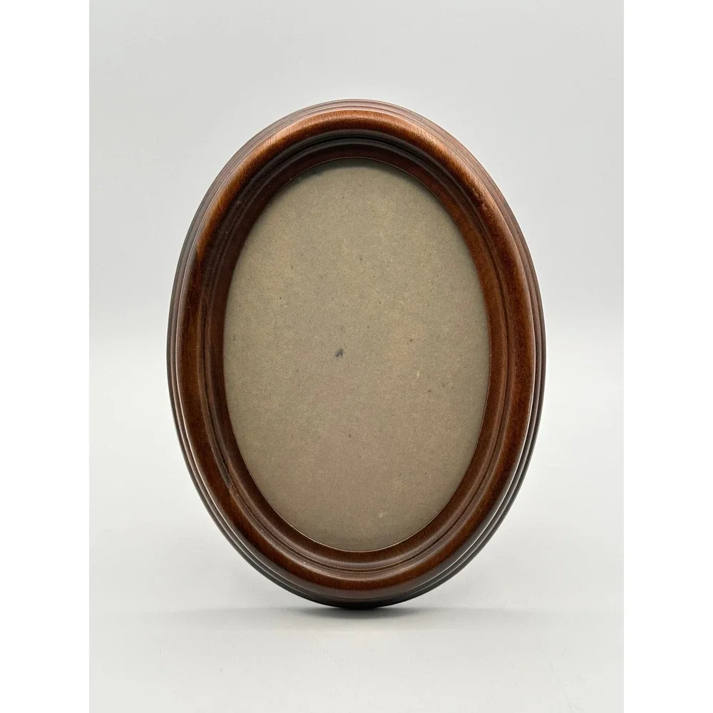 Vintage 8x6 Oval Wooden Picture Frame Brown Mahogany Tone Tabletop Wall Decor